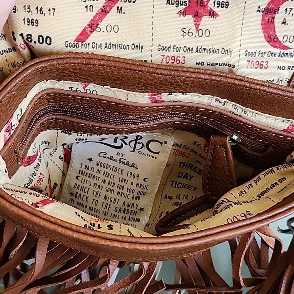 Carlos Falchi Lyric Boho Retro '60s Hippie Woodstock Themed Leather Bag New! - Picture 5 of 9